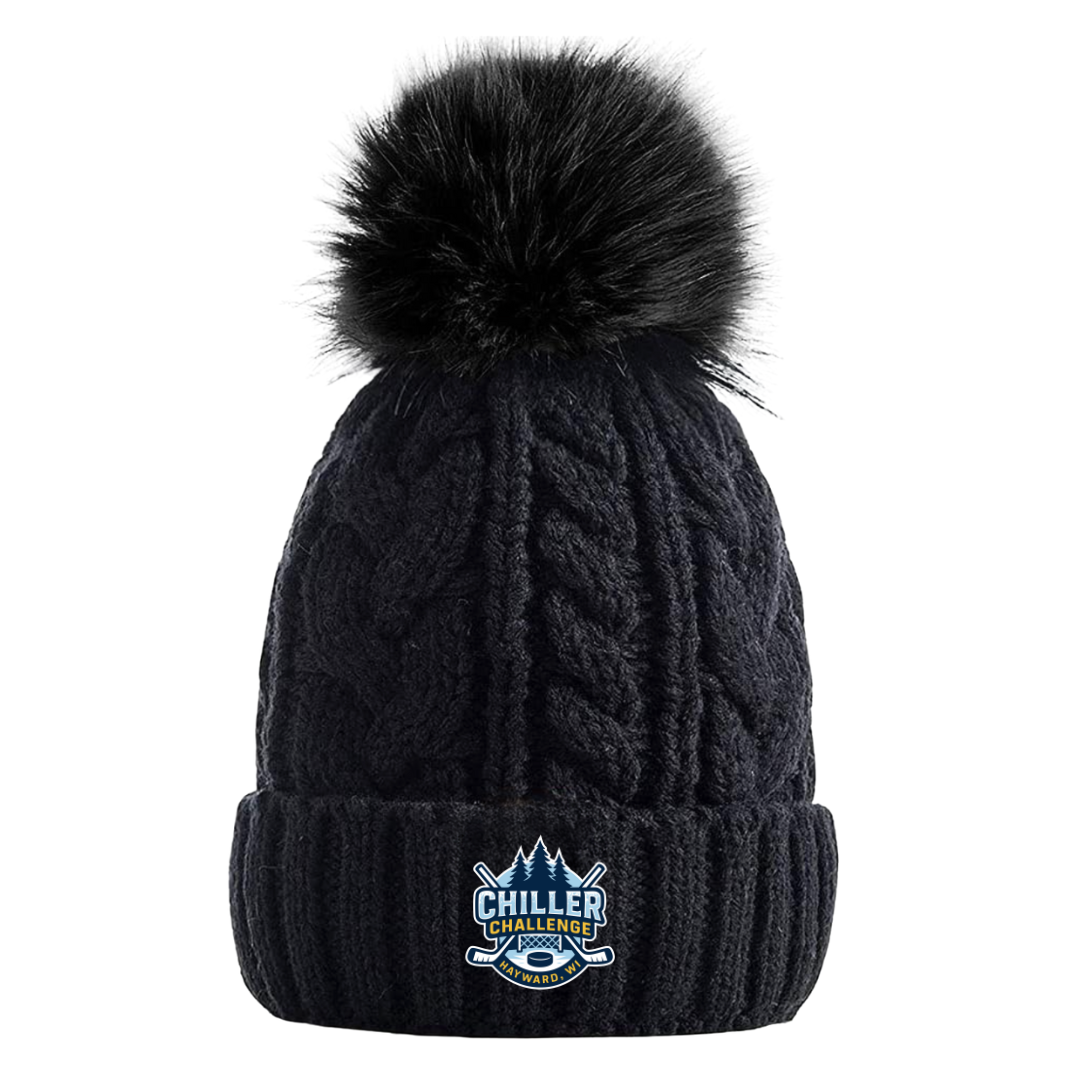 Fleece Lined Pom Beanie - Black